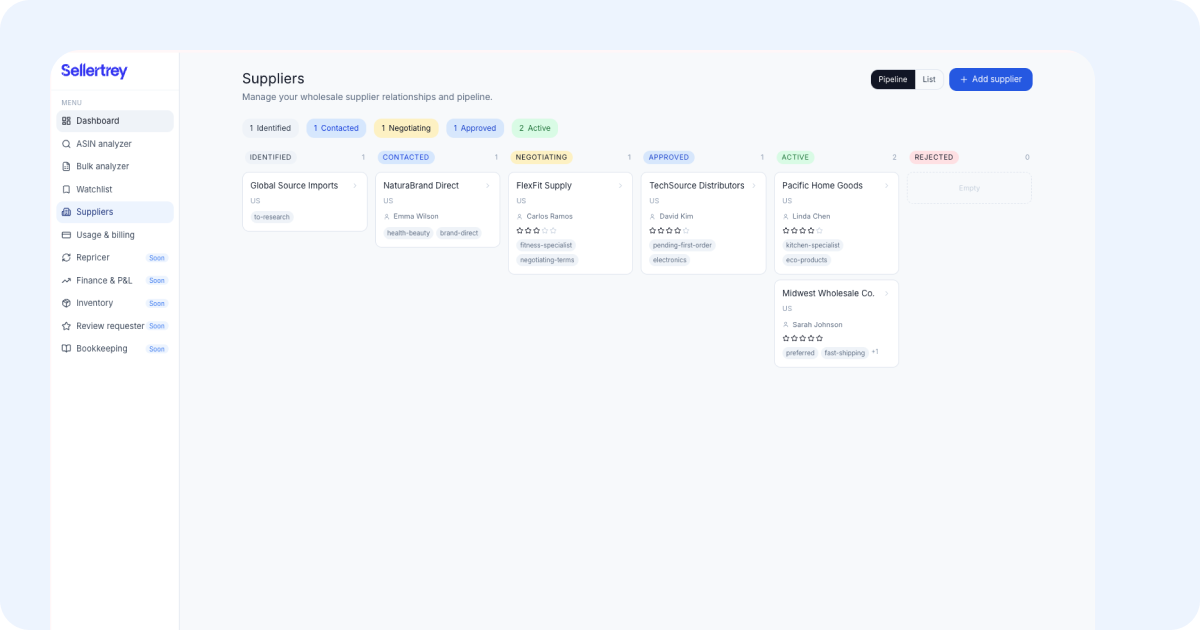 Suppliers Pipeline Kanban